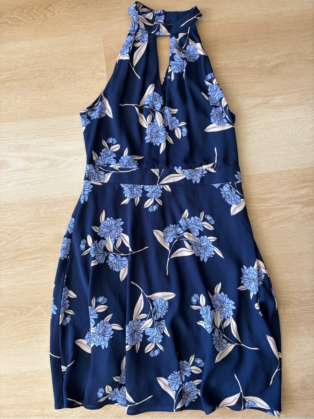 Express Navy Floral Halter Keyhole Fit & Flare Dress Size 4